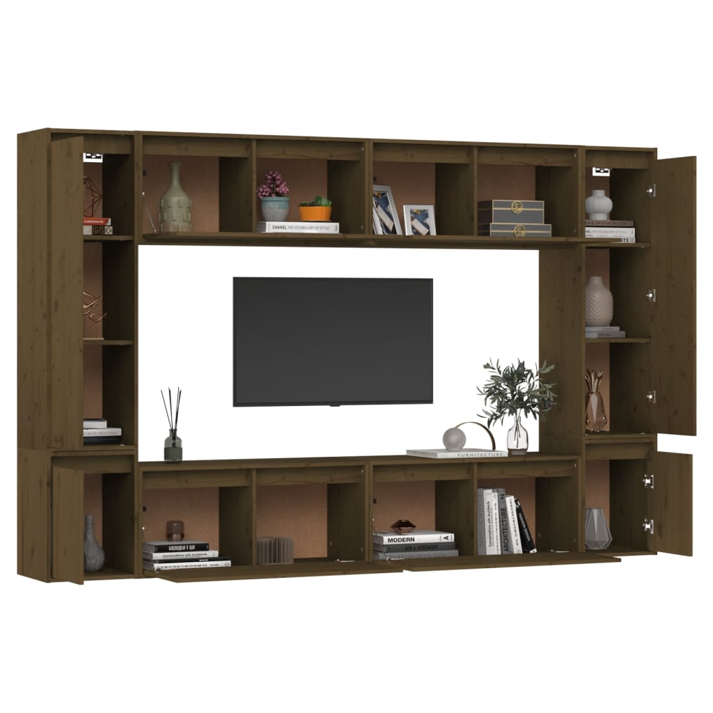 Meuble TV 8 pcs en bois de pin massif