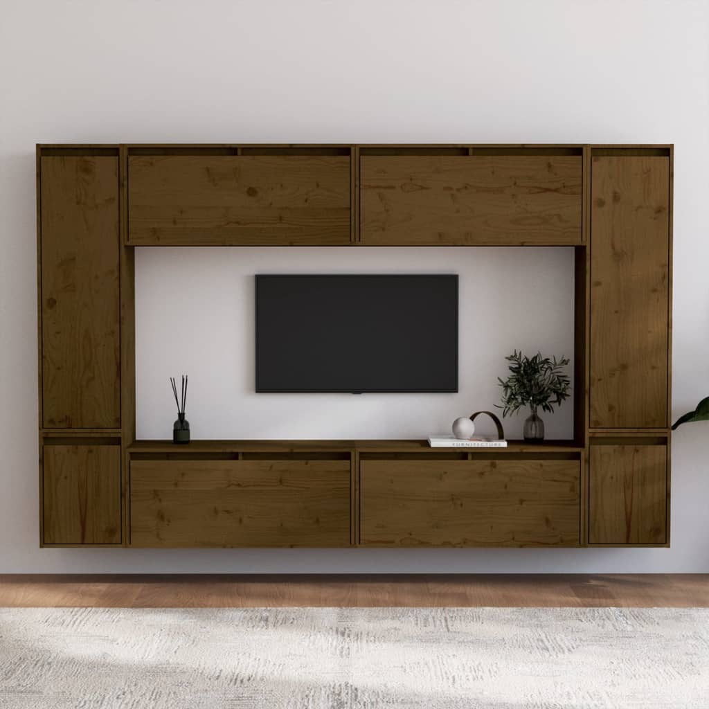 Meuble TV 8 pcs en bois de pin massif