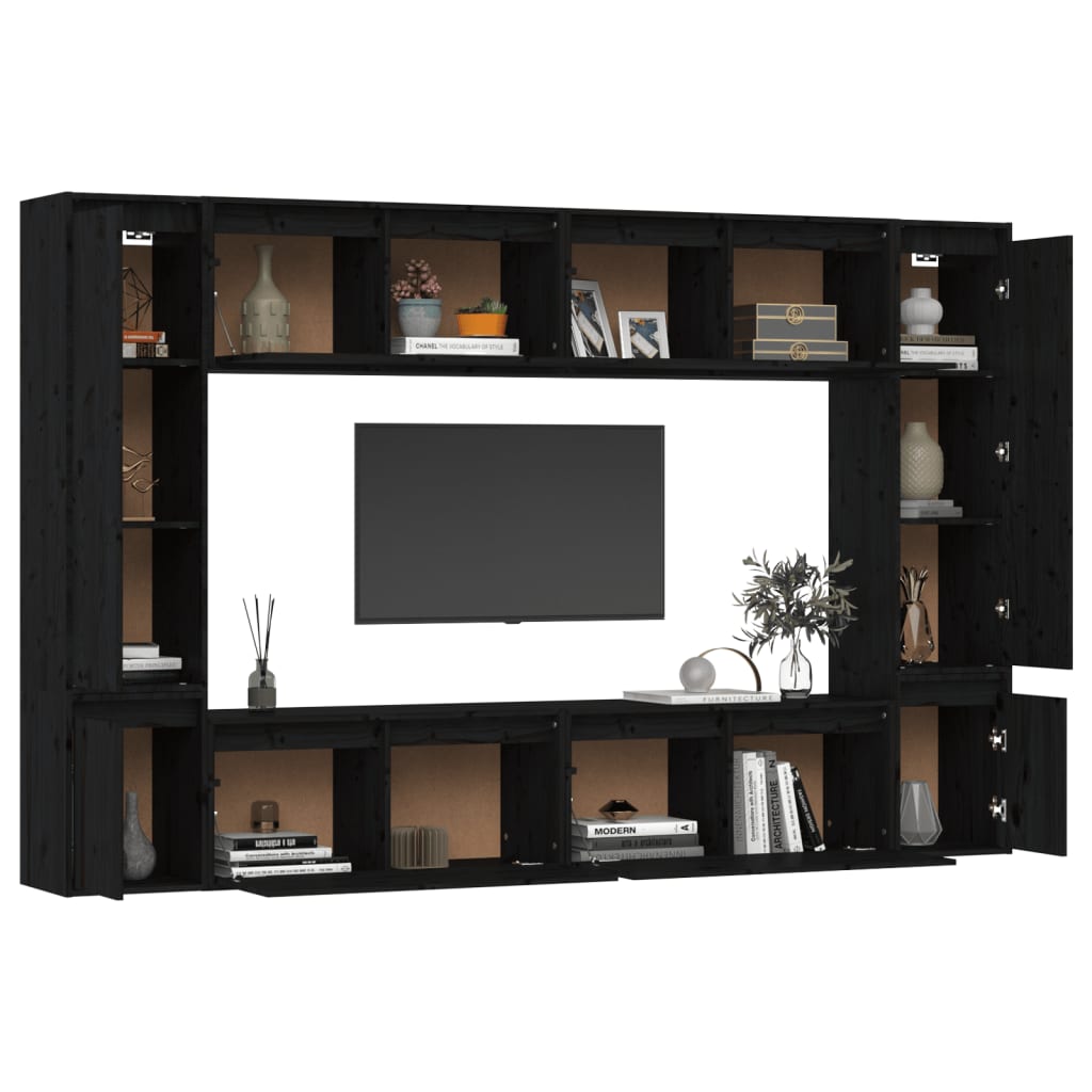 Meuble TV 8 pcs en bois de pin massif