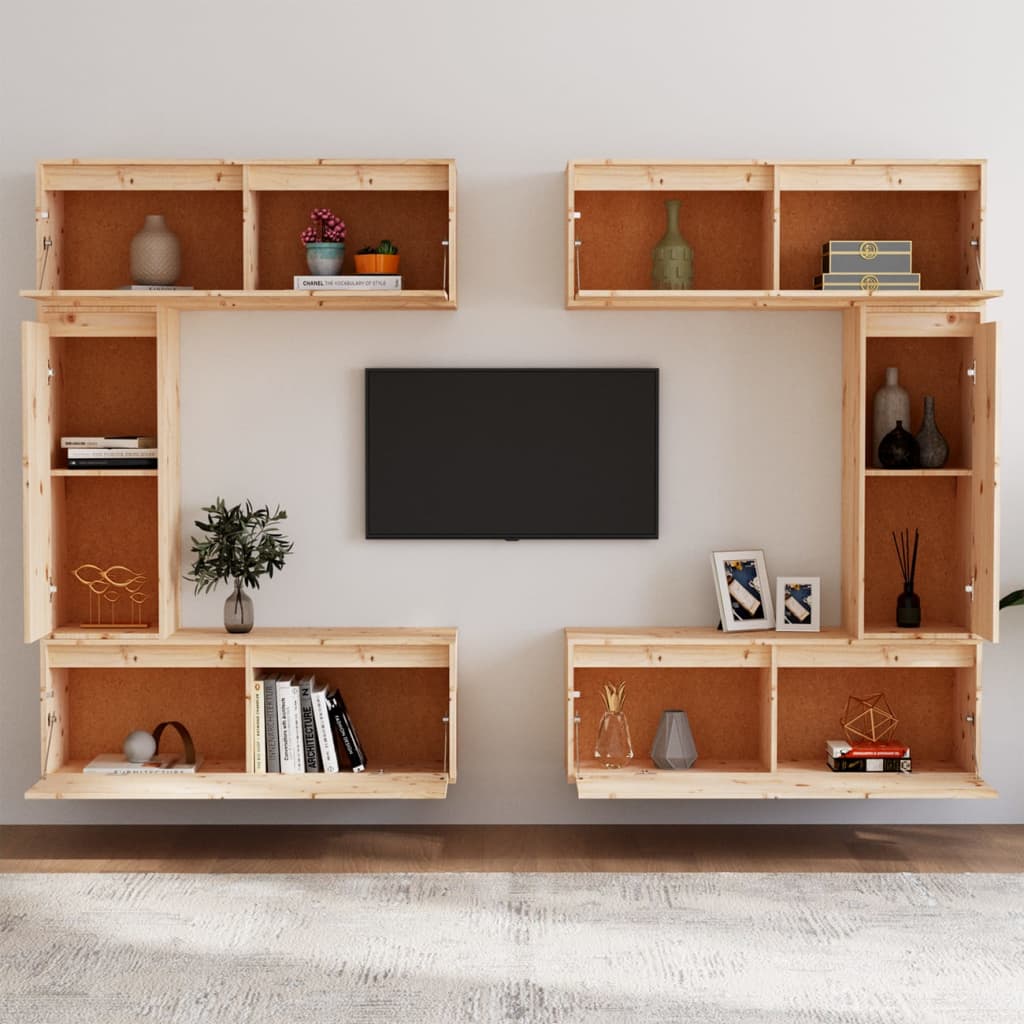 Meuble TV 6 pcs en bois de pin massif