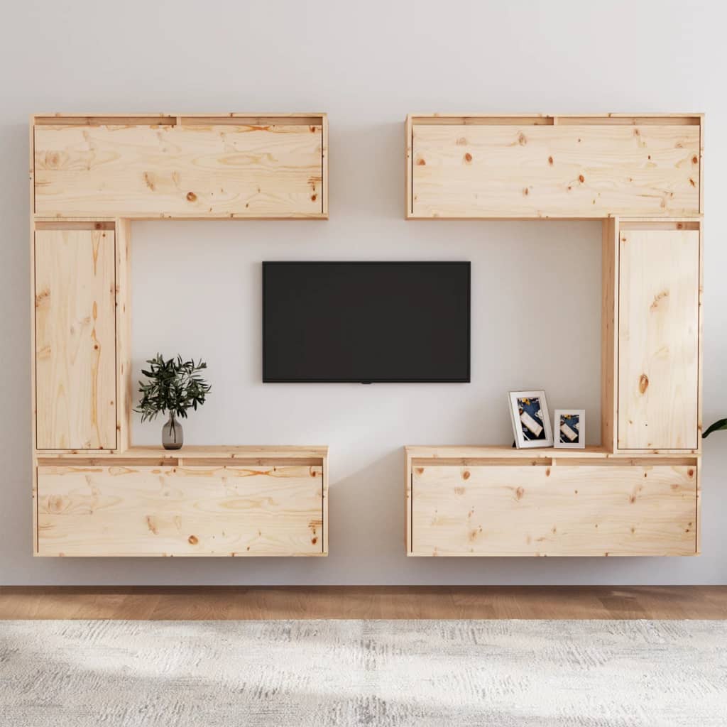 Meuble TV 6 pcs en bois de pin massif