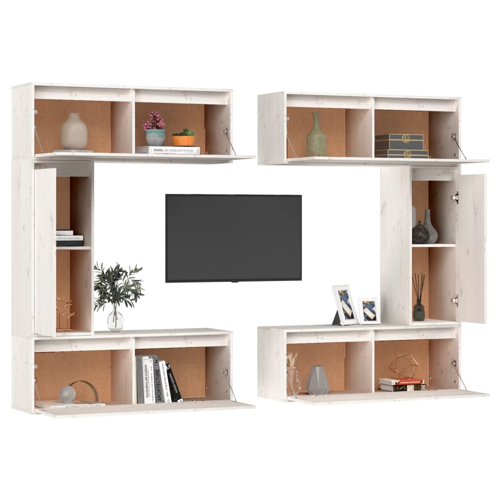 Meuble TV 6 pcs en bois de pin massif