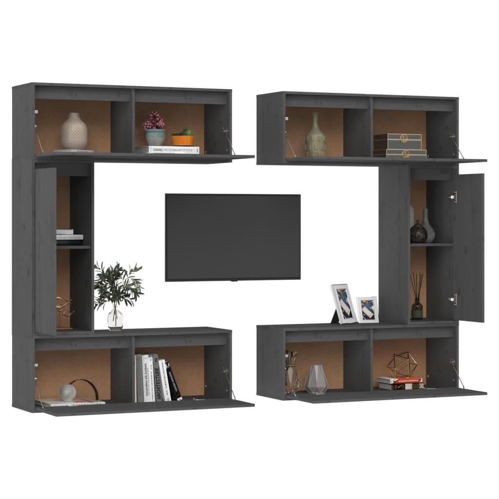 Meuble TV 6 pcs en bois de pin massif