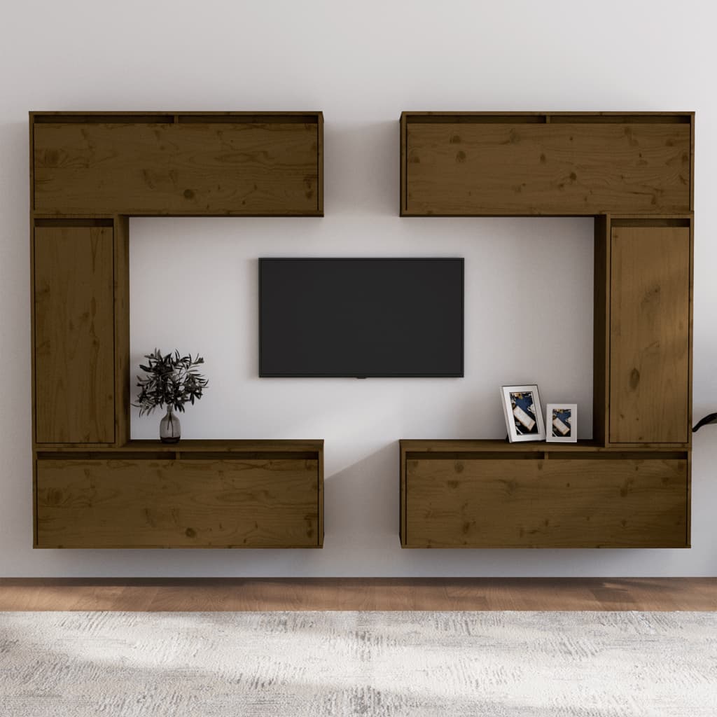 Meuble TV 6 pcs en bois de pin massif