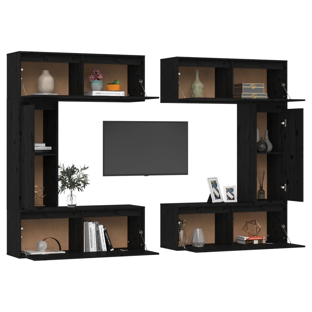 Meuble TV 6 pcs en bois de pin massif