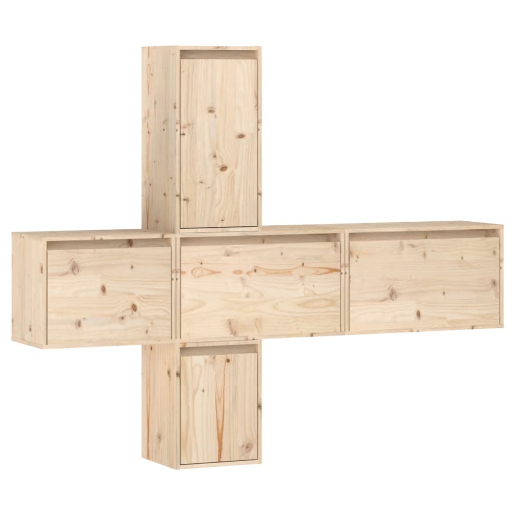 Meuble TV 5 pcs en bois de pin massif