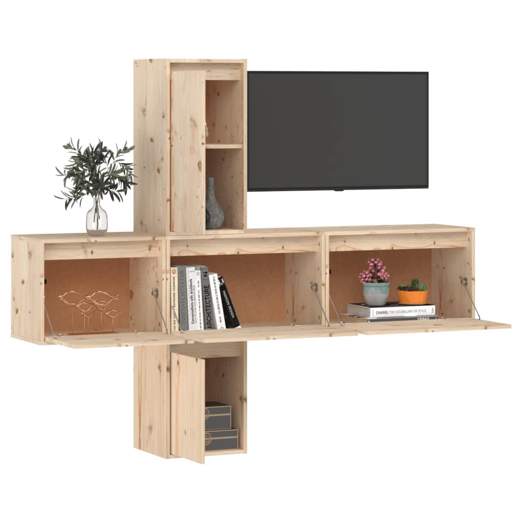 Meuble TV 5 pcs en bois de pin massif