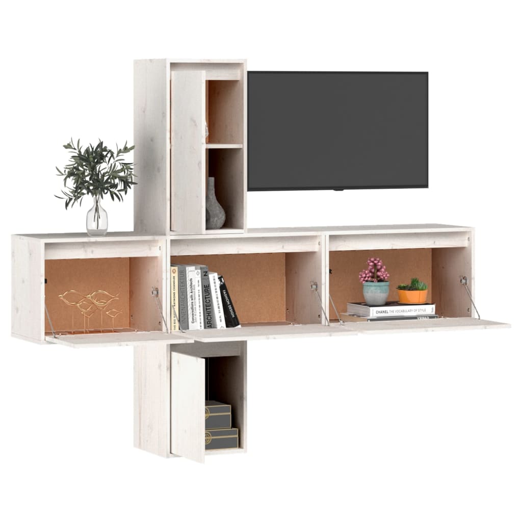 Meuble TV 5 pcs en bois de pin massif