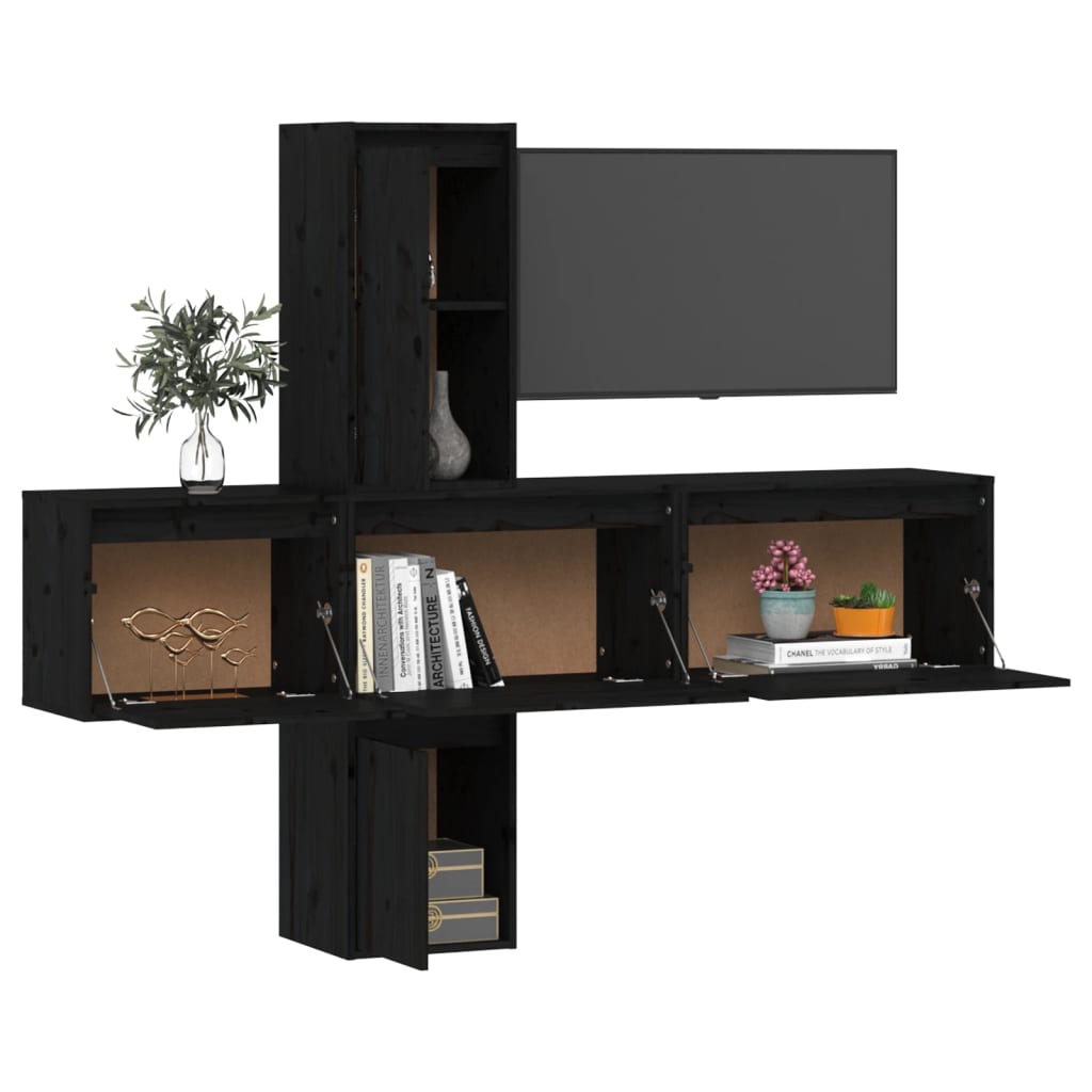 Meuble TV 5 pcs en bois de pin massif