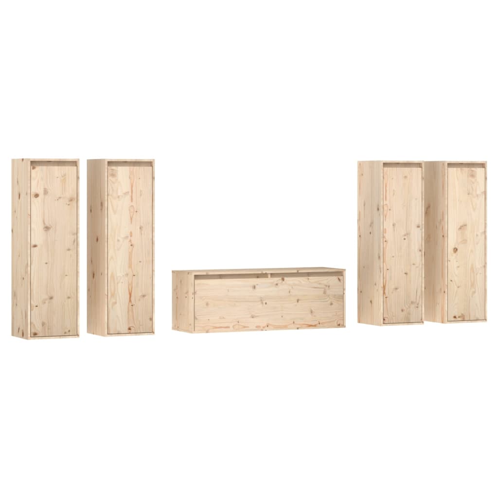 Meuble TV 5 pcs en bois de pin massif