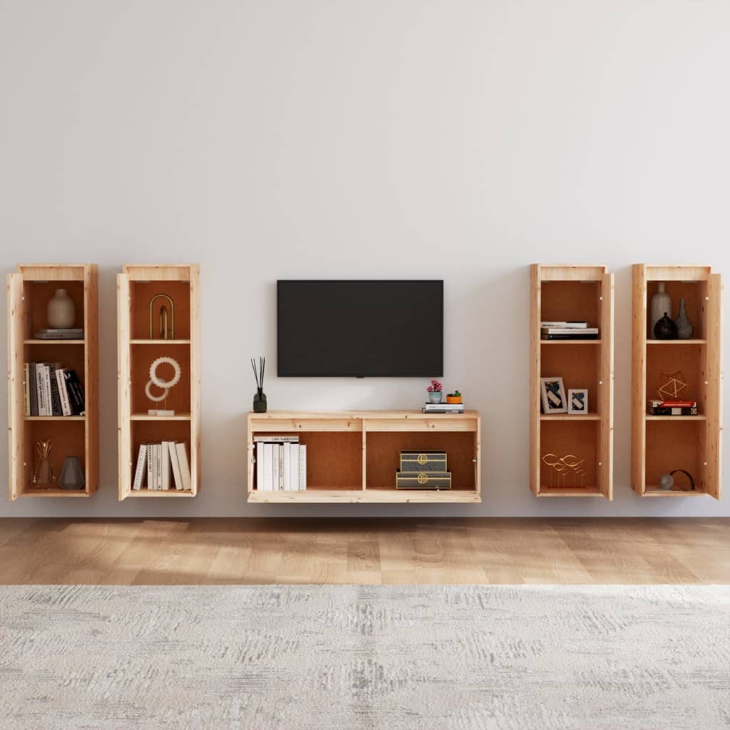 Meuble TV 5 pcs en bois de pin massif