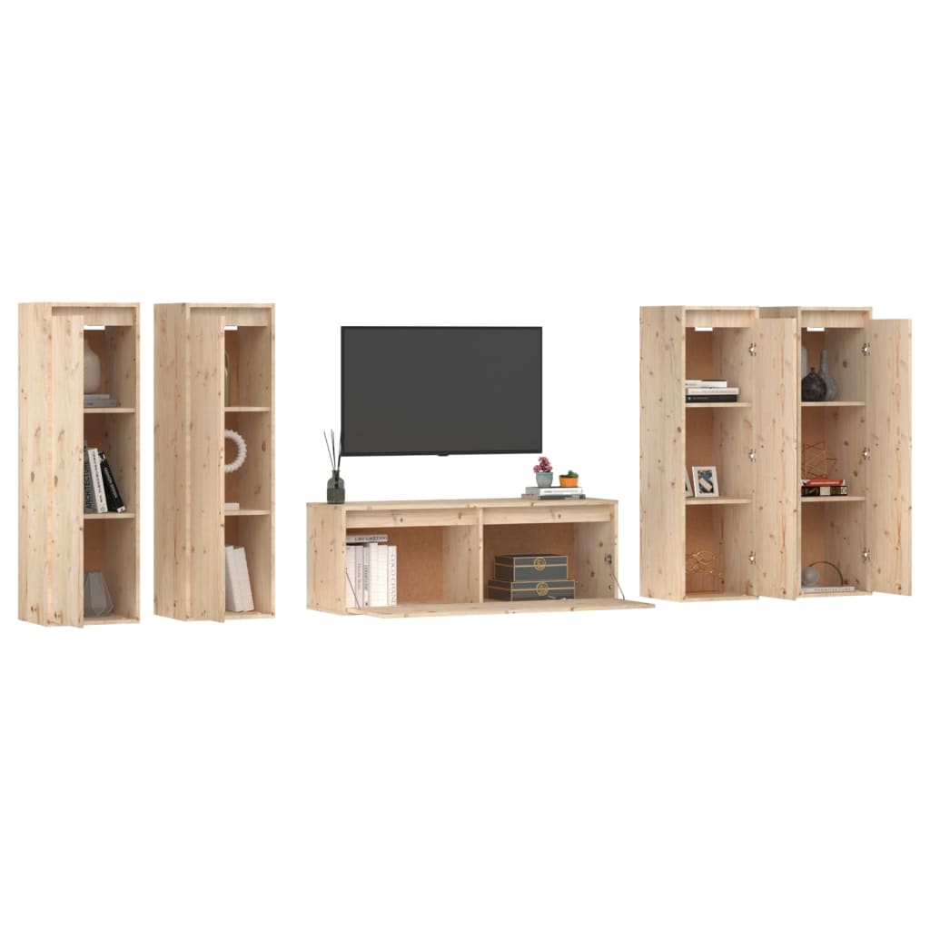 Meuble TV 5 pcs en bois de pin massif