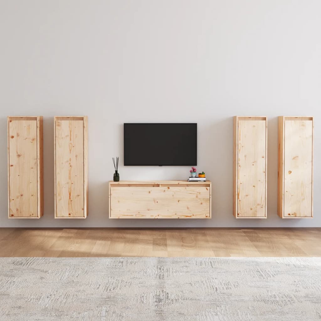 Meuble TV 5 pcs en bois de pin massif