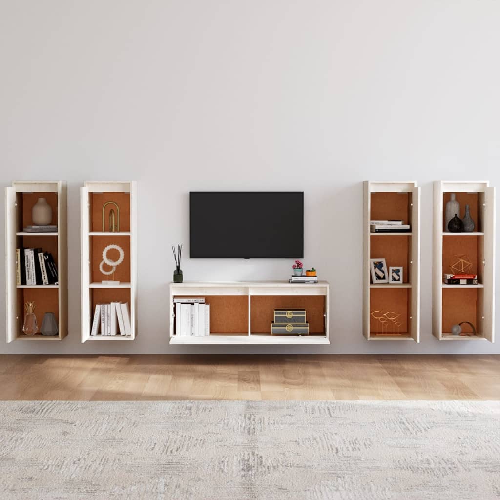 Meuble TV 5 pcs en bois de pin massif