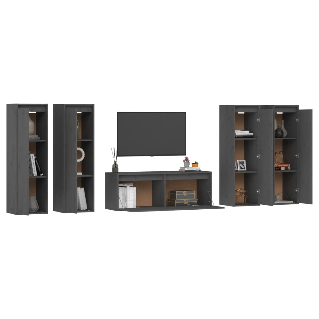 Meuble TV 5 pcs en bois de pin massif