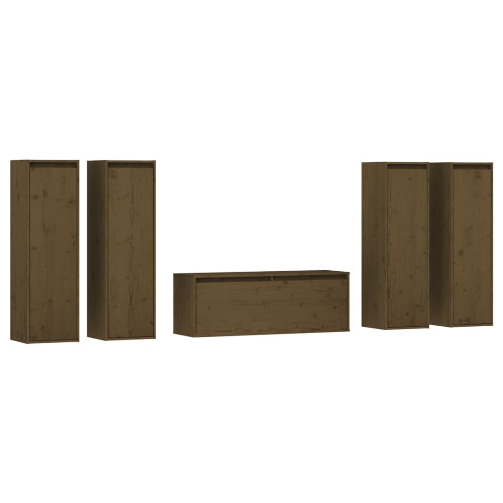 Meuble TV 5 pcs en bois de pin massif