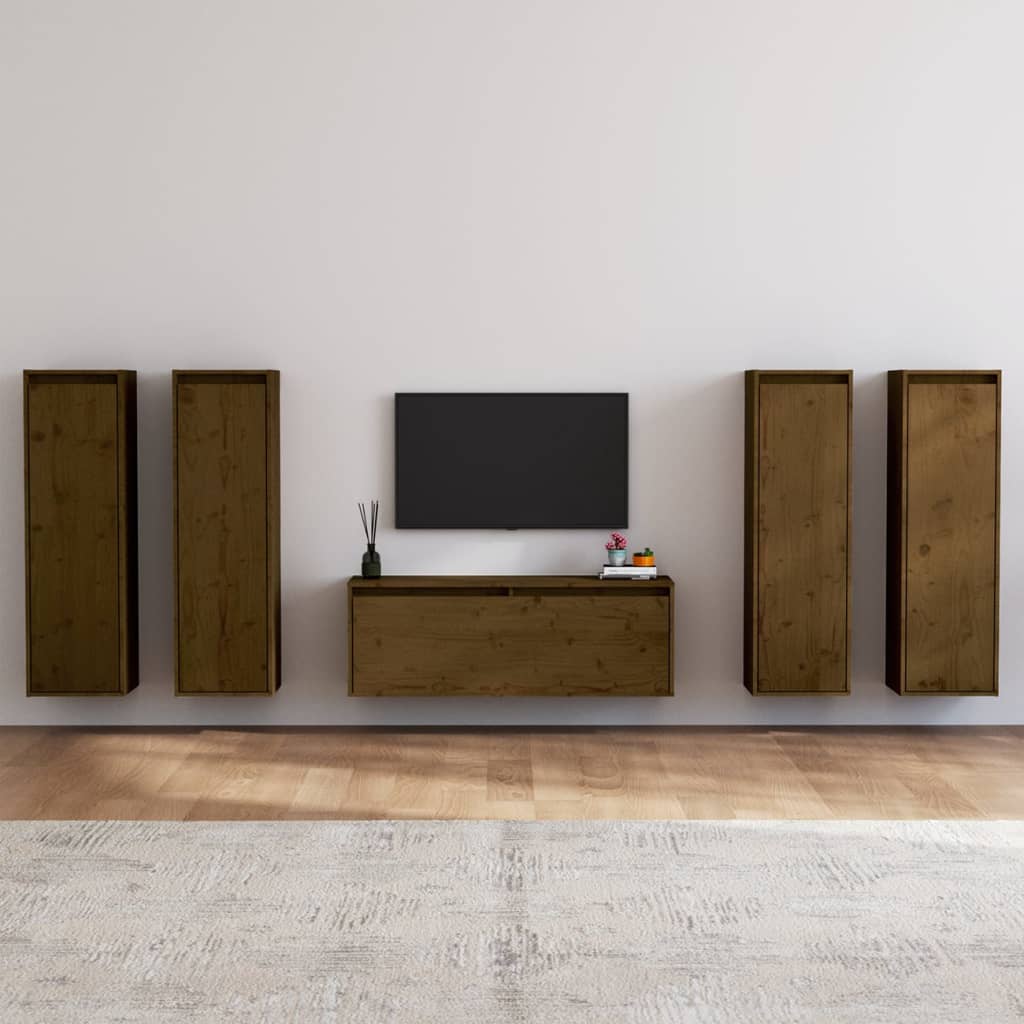 Meuble TV 5 pcs en bois de pin massif