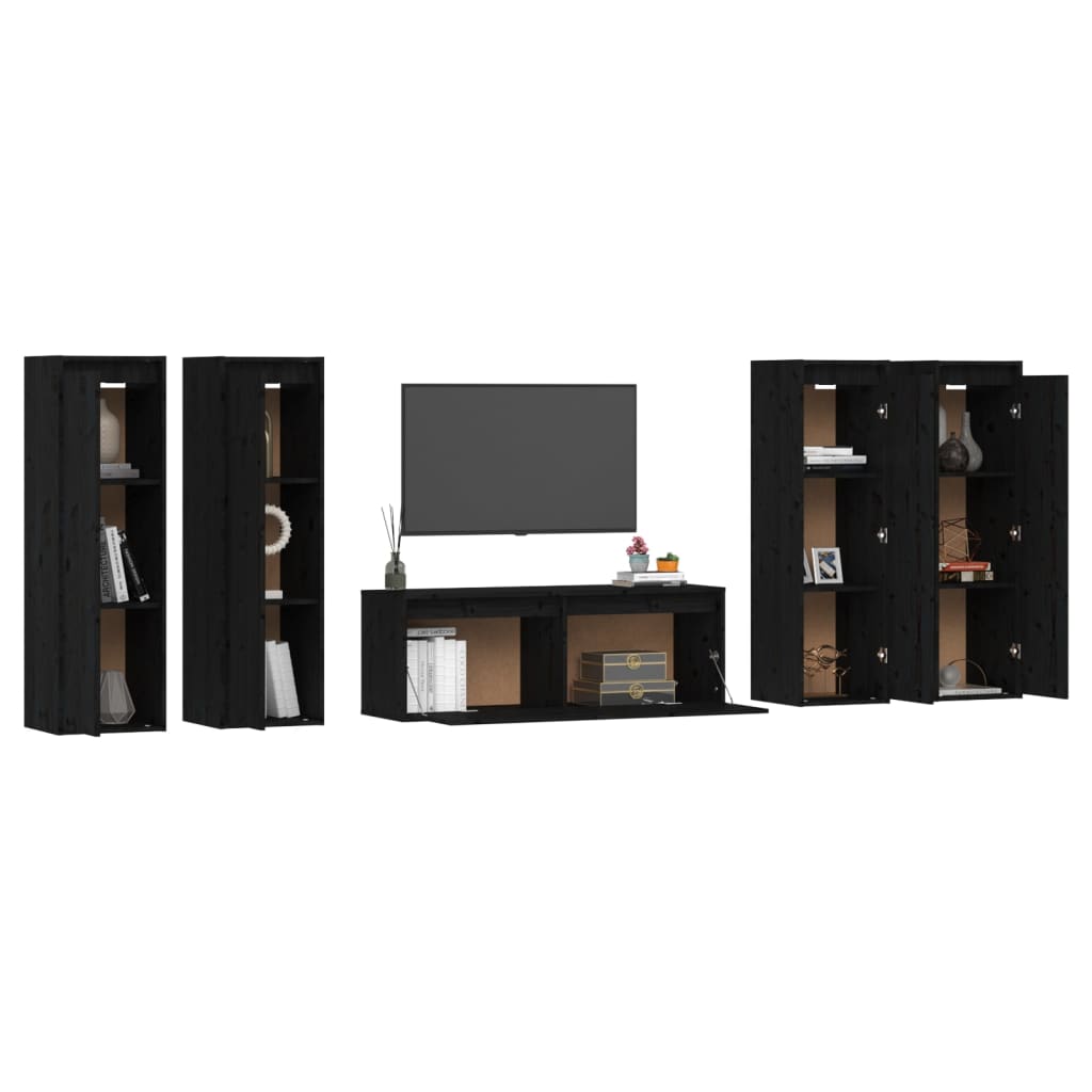 Meuble TV 5 pcs en bois de pin massif