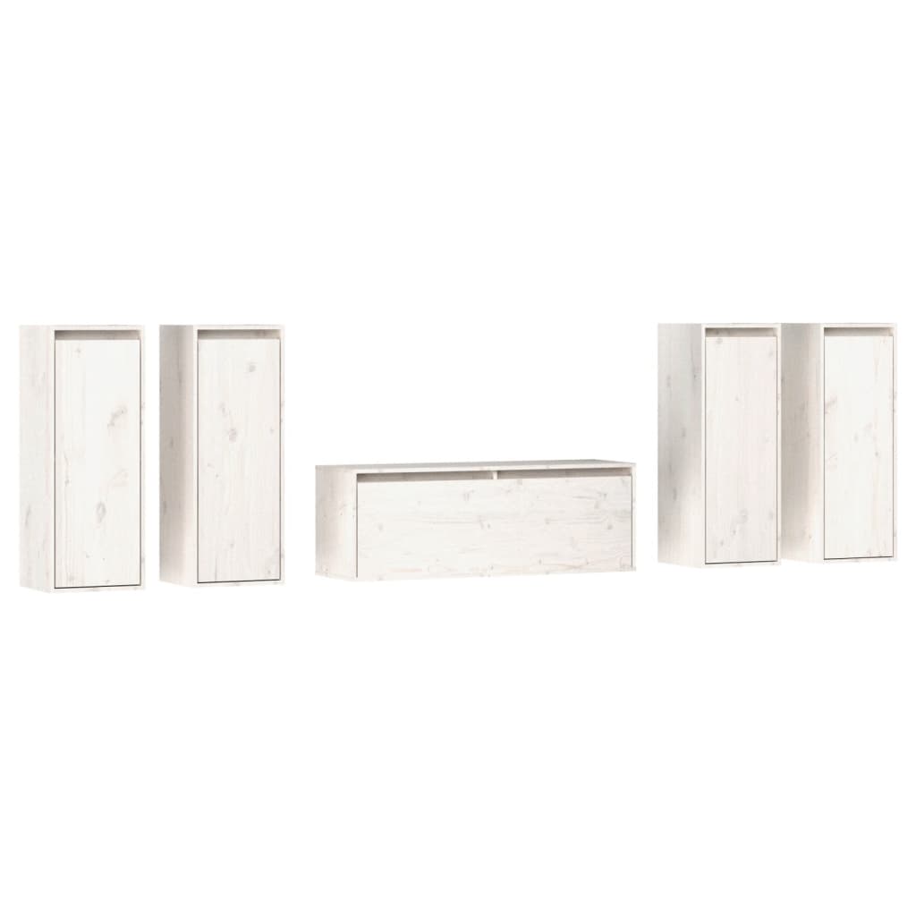 Meuble TV 5 pcs en bois de pin massif