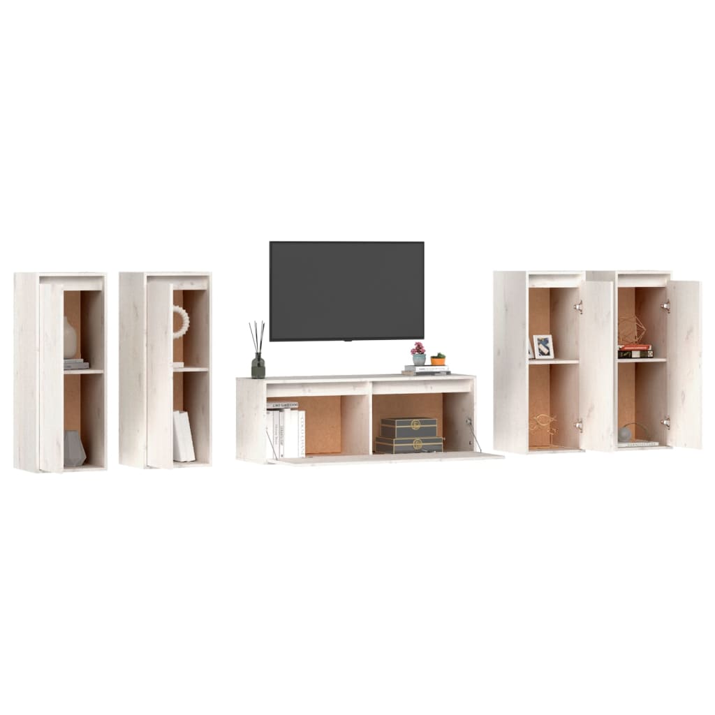 Meuble TV 5 pcs en bois de pin massif