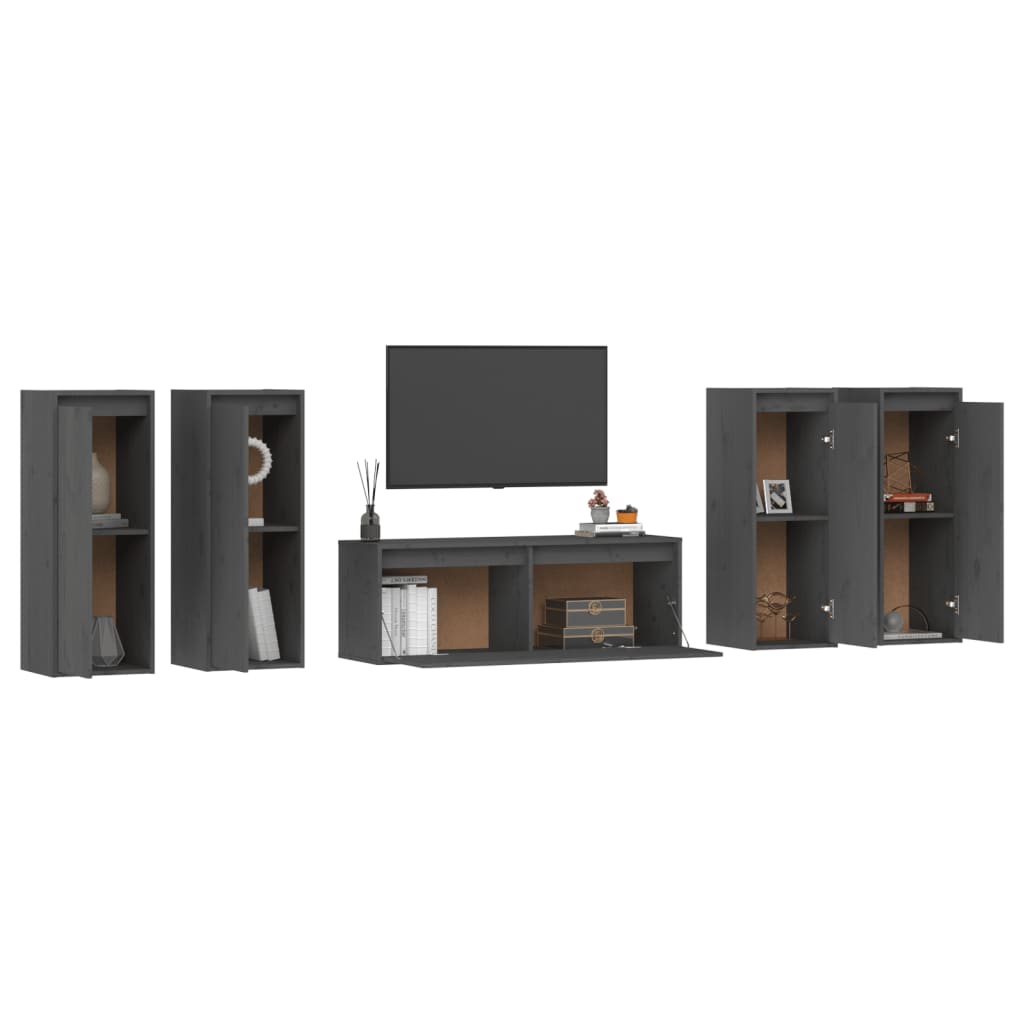 Meuble TV 5 pcs en bois de pin massif