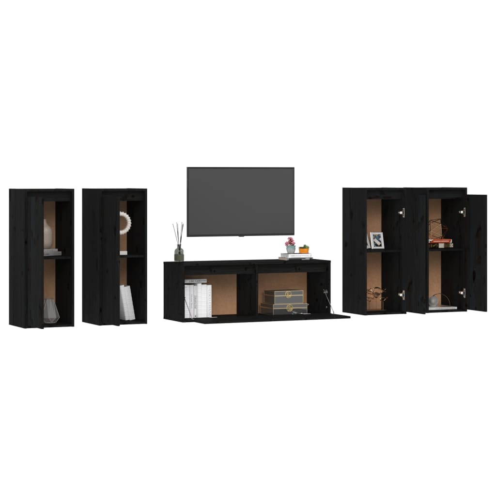 Meuble TV 5 pcs en bois de pin massif