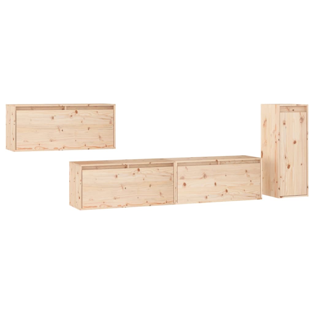 Meuble TV 4 pcs en bois de pin massif