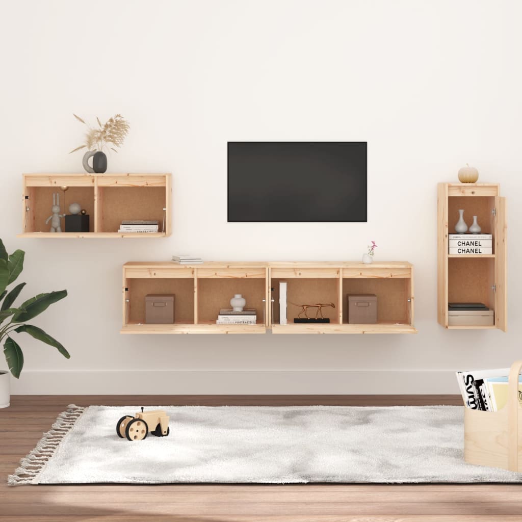 Meuble TV 4 pcs en bois de pin massif