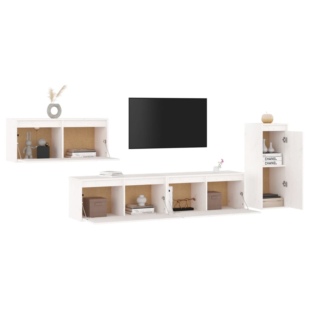 Meuble TV 4 pcs en bois de pin massif