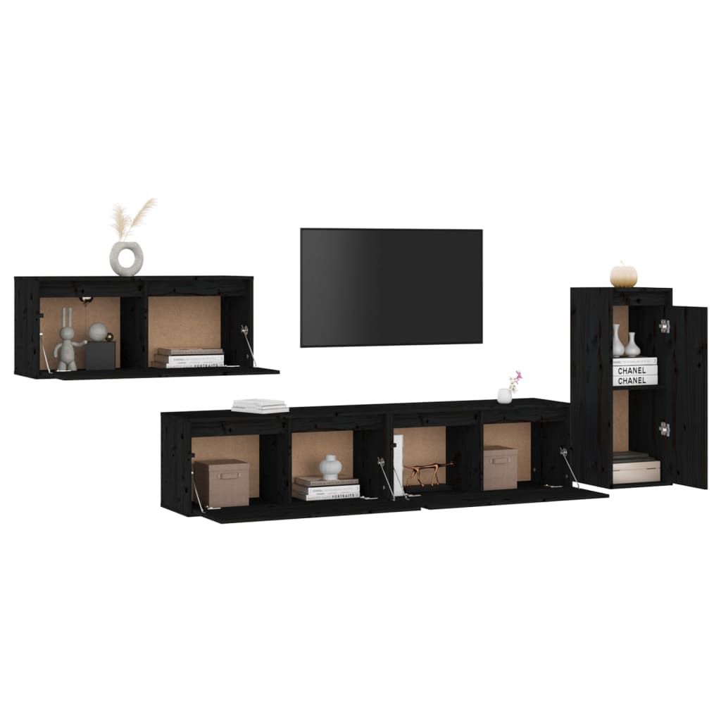 Meuble TV 4 pcs en bois de pin massif