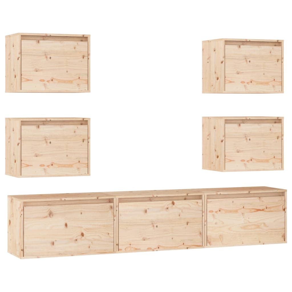 Meuble TV 7 pcs en bois de pin massif