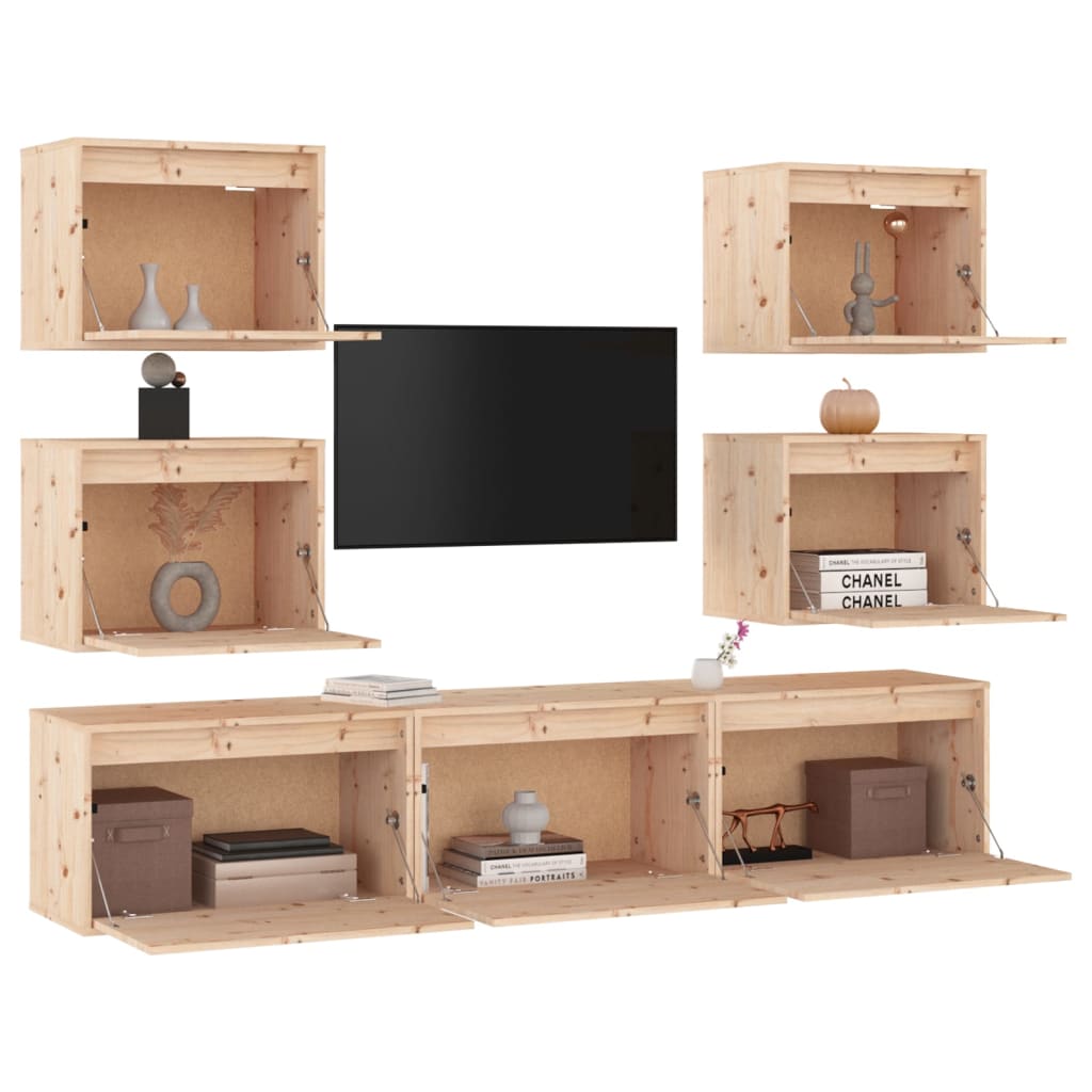 Meuble TV 7 pcs en bois de pin massif