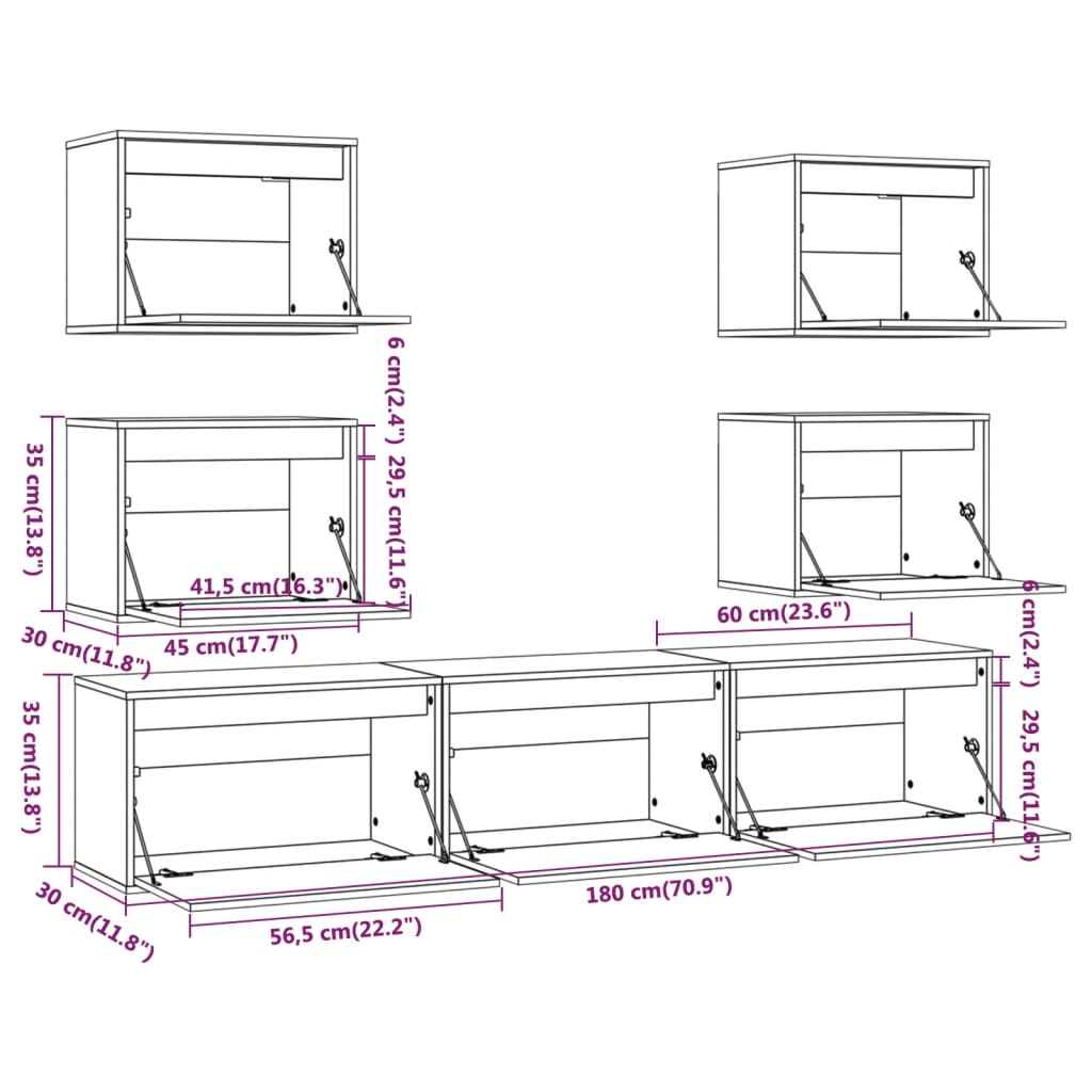 Meuble TV 7 pcs en bois de pin massif