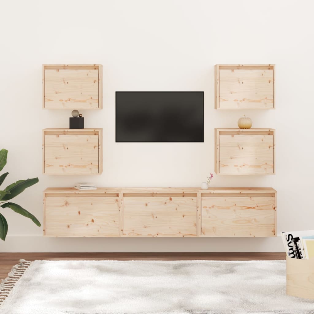 Meuble TV 7 pcs en bois de pin massif