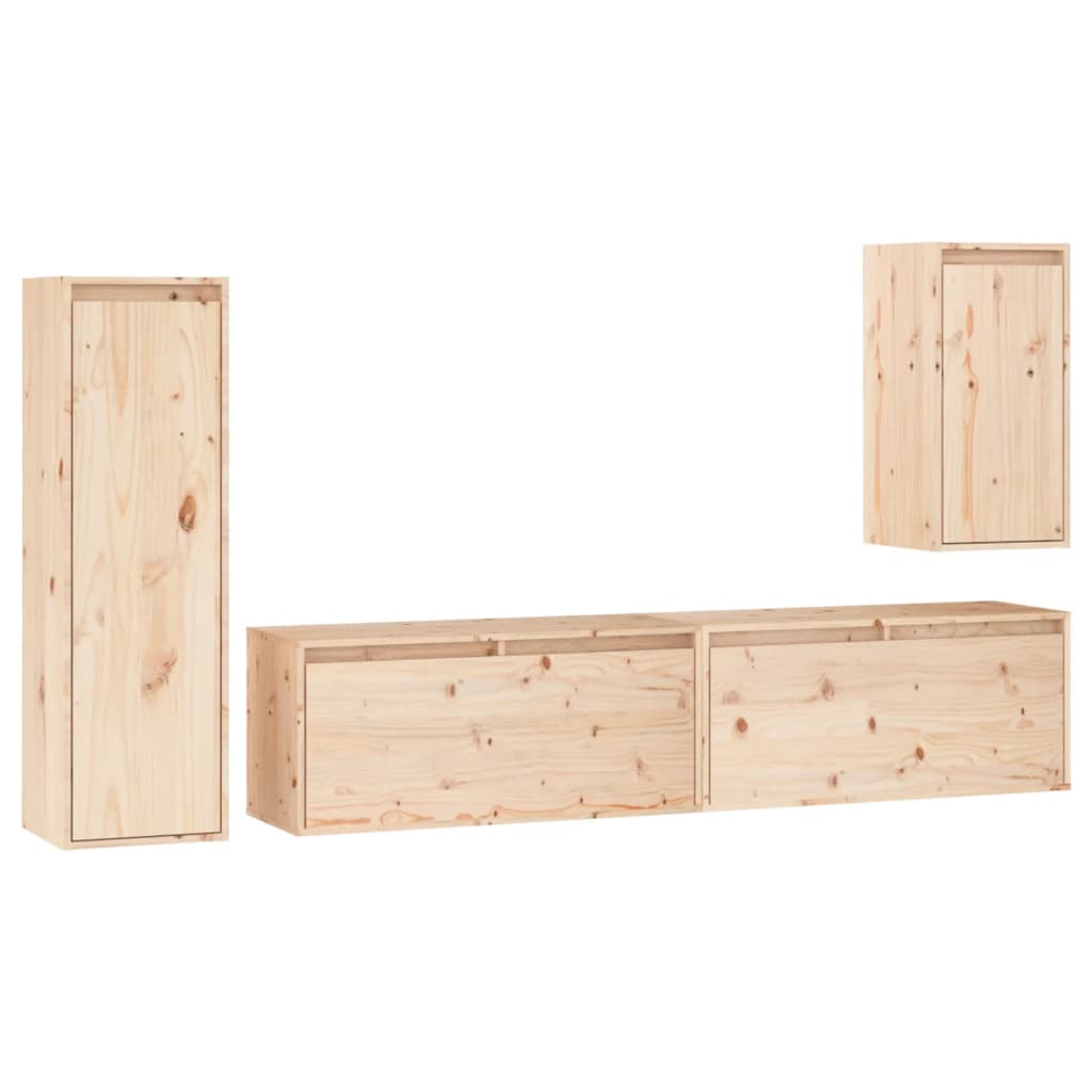 Meuble TV 4 pcs en bois de pin massif