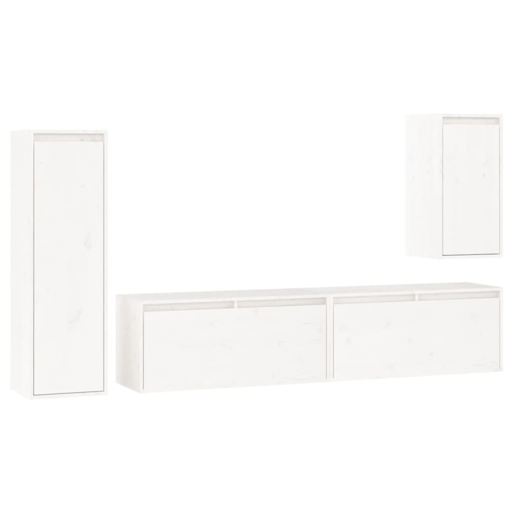 Meuble TV 4 pcs en bois de pin massif blanc