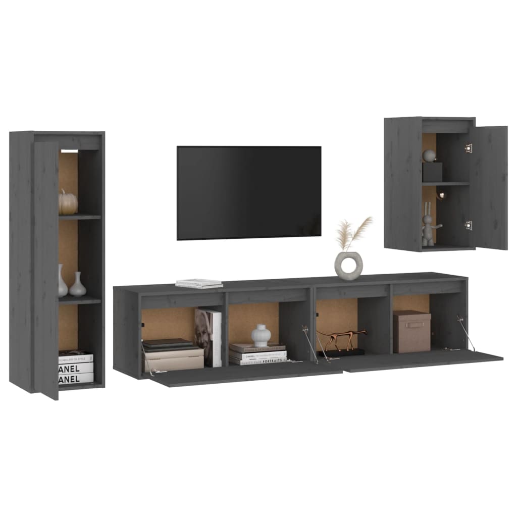 Meuble TV 4 pcs en bois de pin massif