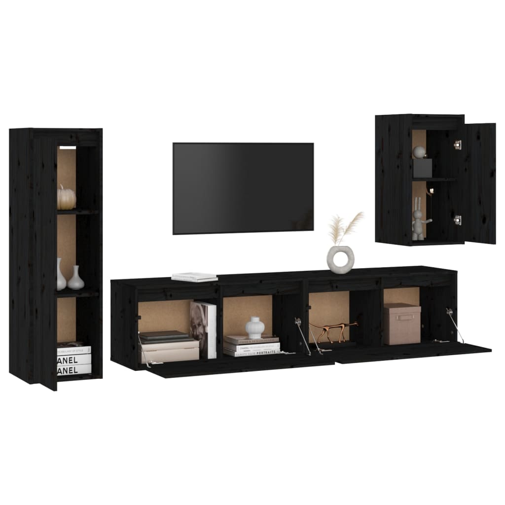 Meuble TV 4 pcs en bois de pin massif