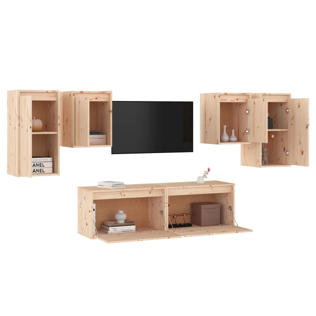 Meuble TV 6 pcs en bois de pin massif