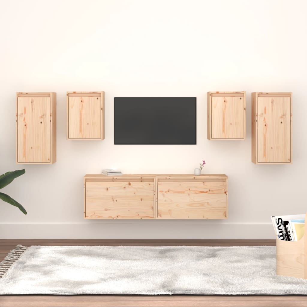 Meuble TV 6 pcs en bois de pin massif