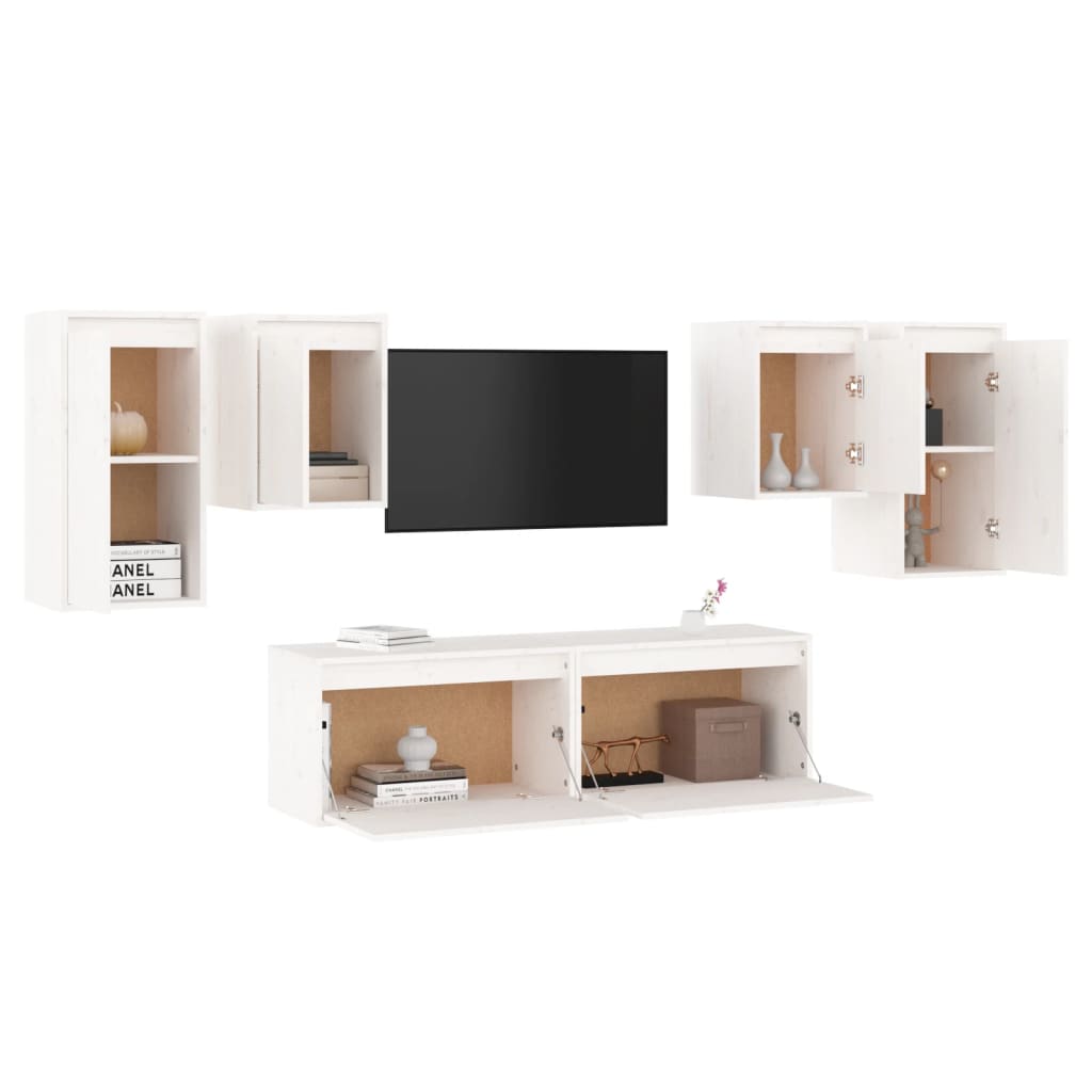 Meuble TV 6 pcs en bois de pin massif