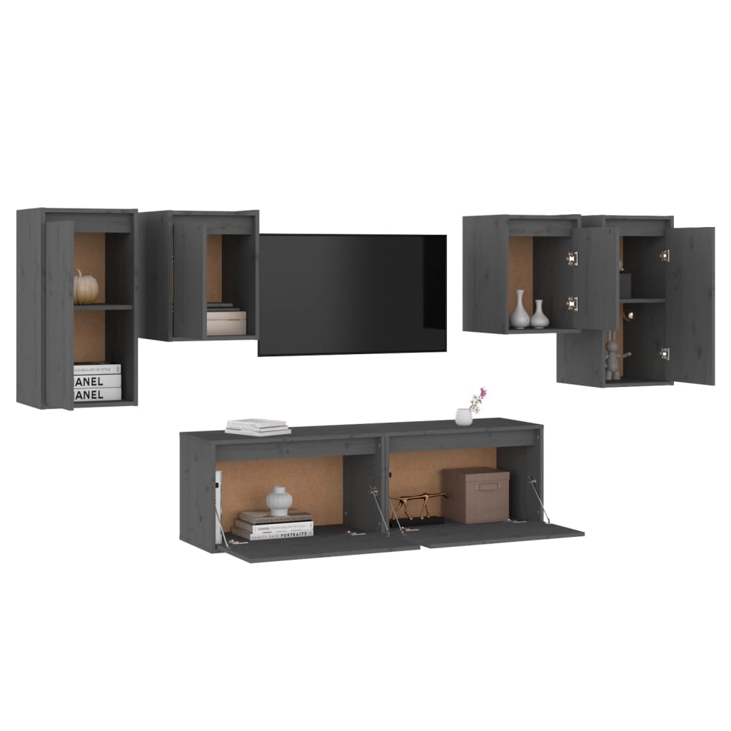 Meuble TV 6 pcs bois de pin massif gris