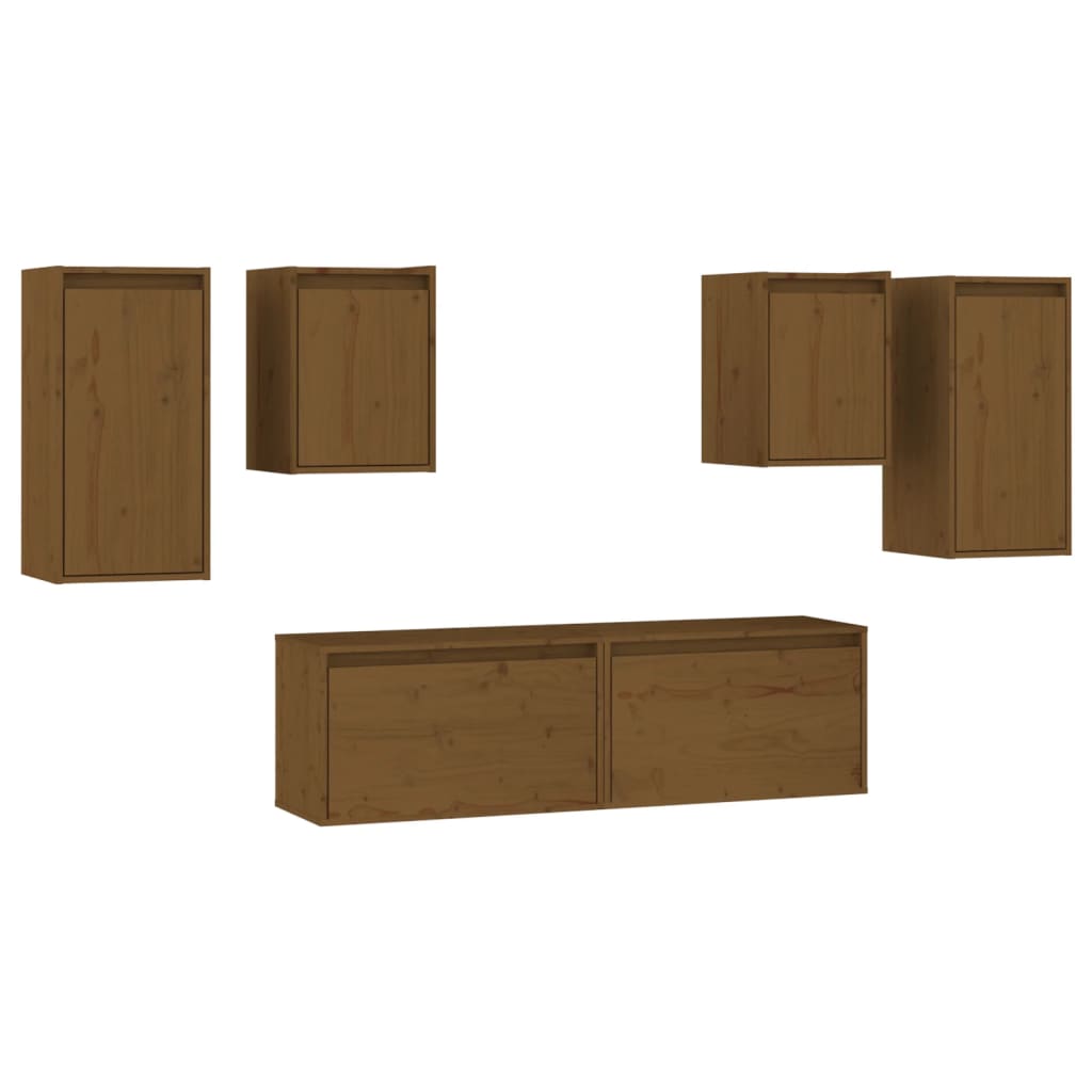 Meuble TV 6 pcs en bois de pin massif