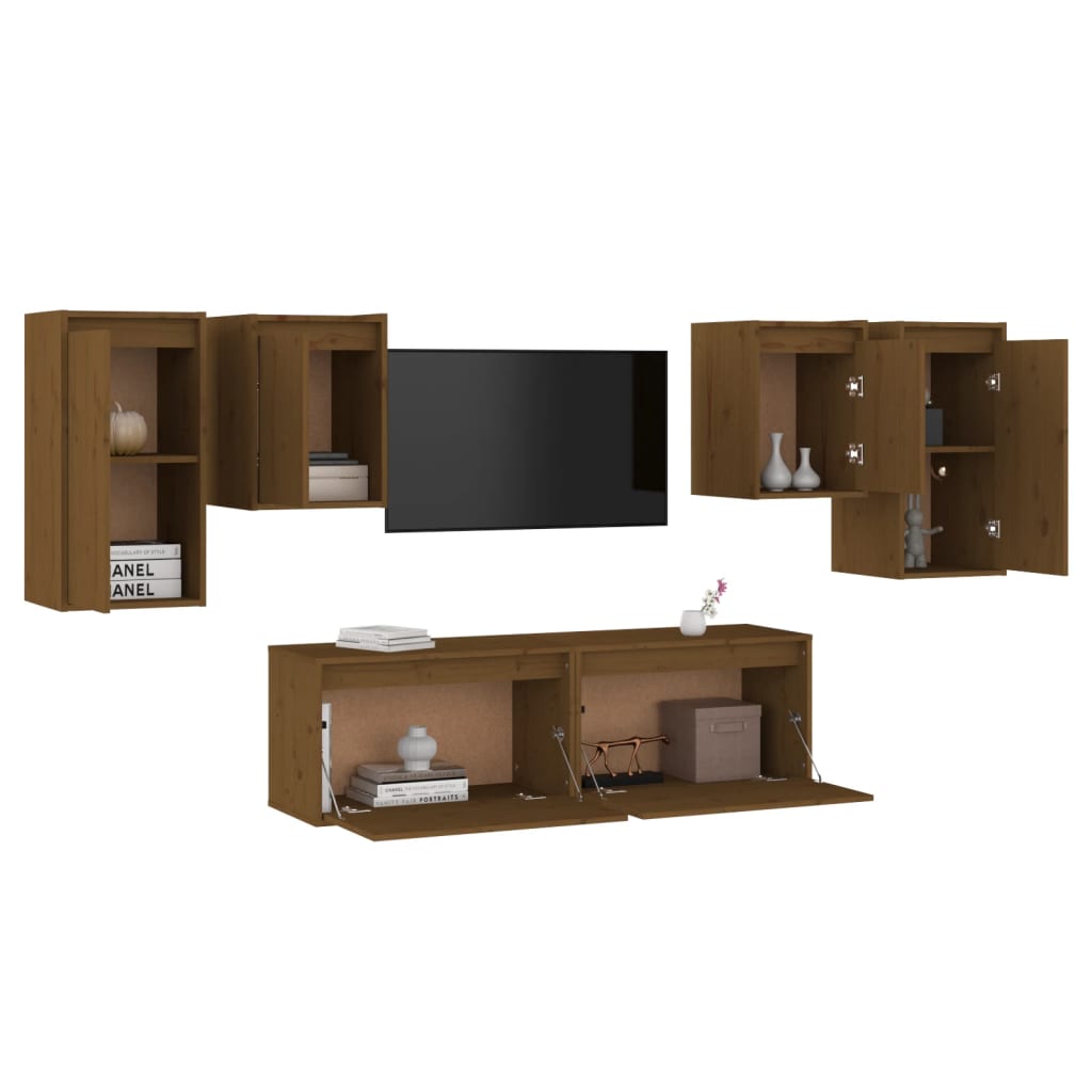 Meuble TV 6 pcs en bois de pin massif