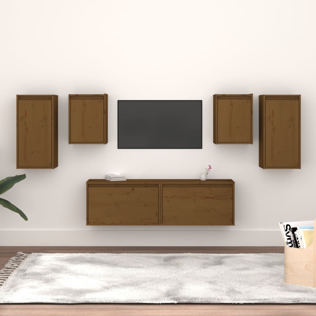 Meuble TV 6 pcs en bois de pin massif