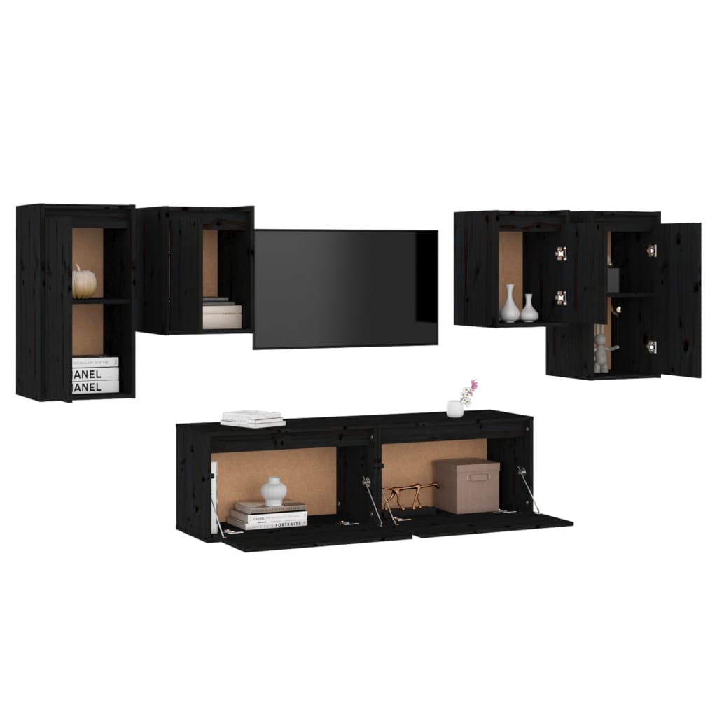 Meuble TV 6 pcs en bois de pin massif