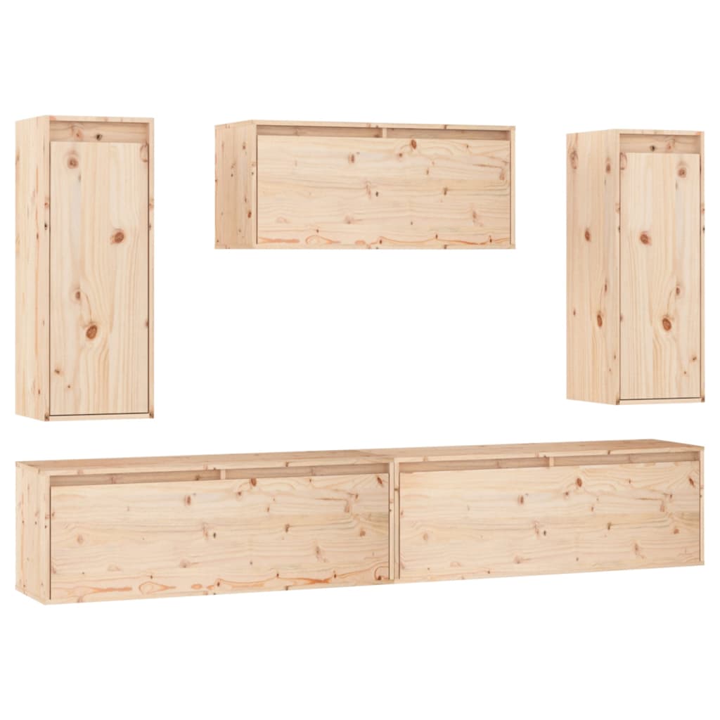 Meuble TV 5 pcs en bois de pin massif