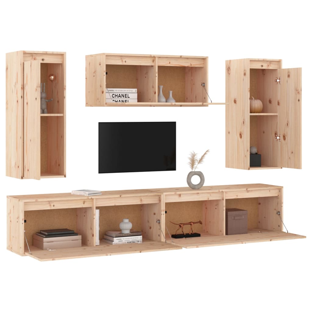 Meuble TV 5 pcs en bois de pin massif