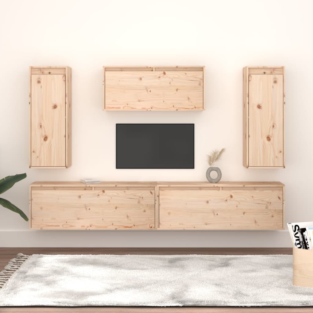 Meuble TV 5 pcs en bois de pin massif