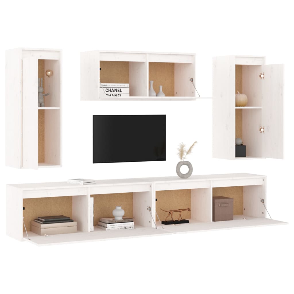 Meuble TV 5 pcs en bois de pin massif